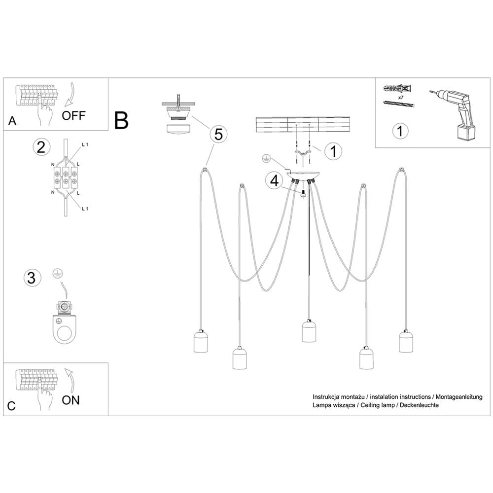 Lampadario Neso 5 Sl. 1161 - Minimalista Lampadari Grigio /nero 190x100x100 Cm - Foto 1