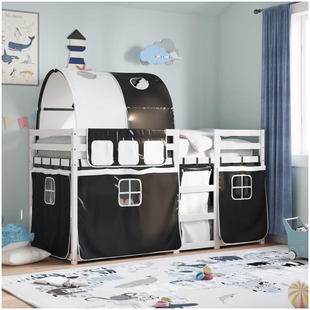 Letto a Castello senza Materasso Bianco e Nero 80x200cm in Pino - Foto 2