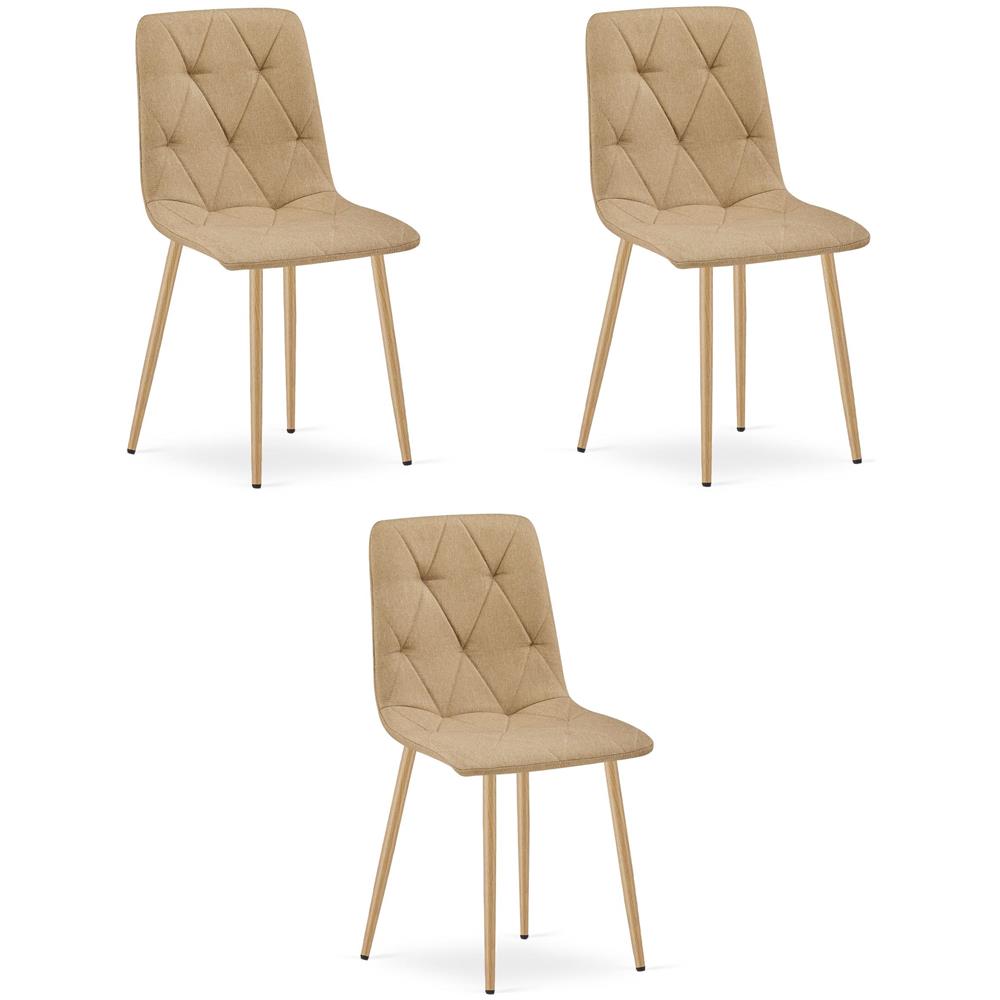 Sedia imbottita TYRA - tessuto marrone / gambe color legno x 3 - Foto 1