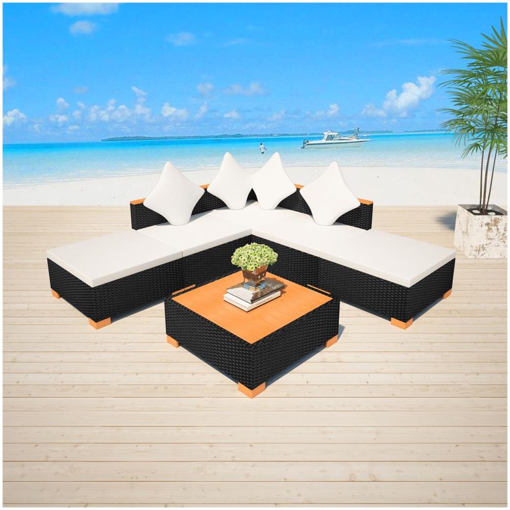 Set Divani da Giardino 6 pz con Cuscini in Polyrattan Nero - Foto 1