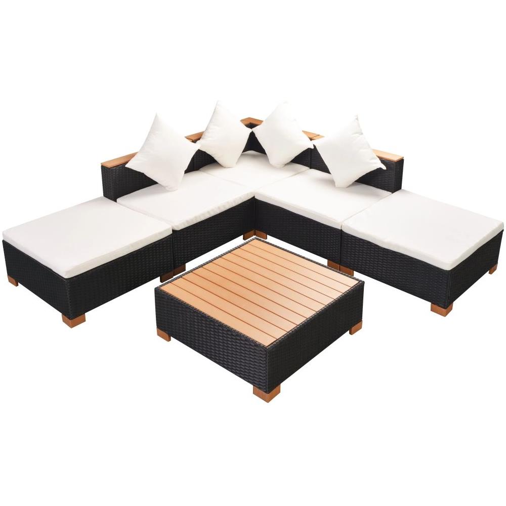 Set Divani da Giardino 6 pz con Cuscini in Polyrattan Nero - Foto 2