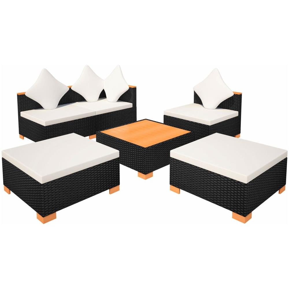 Set Divani da Giardino 6 pz con Cuscini in Polyrattan Nero - Foto 7