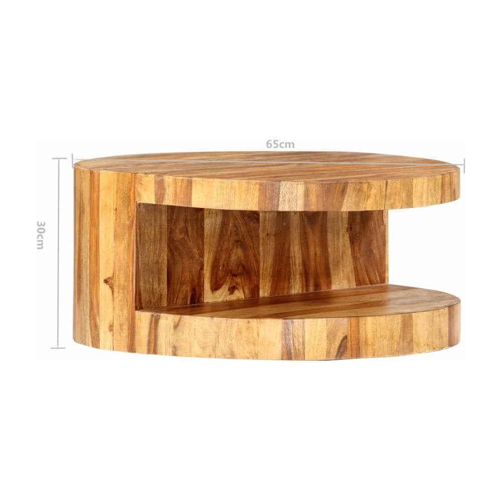 Tavolino Da Caffè Rotondo 65x30cm In Legno Massello Di Sheesham - Foto 8