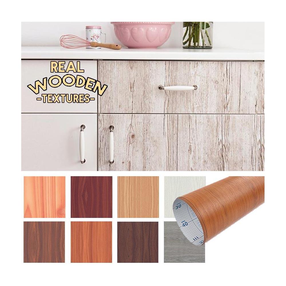 Rotolo di plastica adesiva effetto legno 15mt x 45cm per impiallacciare mobili - 020 ROVERE - Foto 1