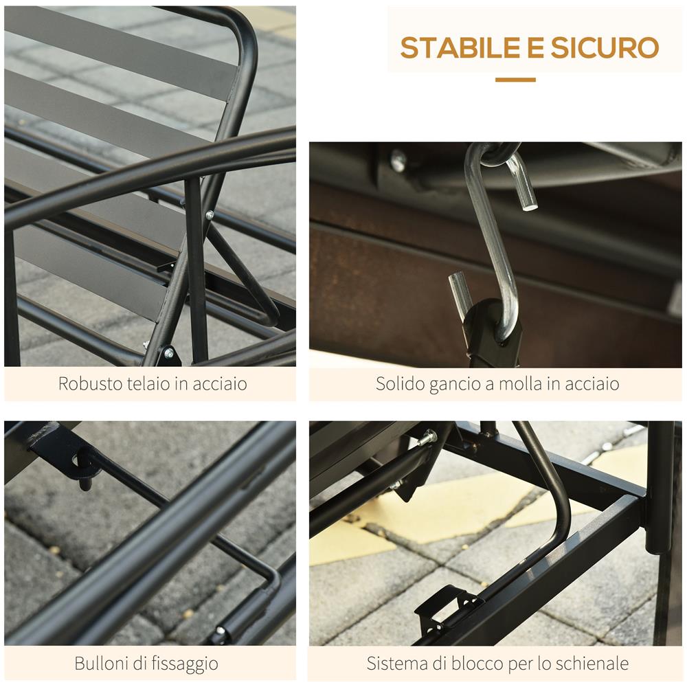 Dondolo 3 Posti Reclinabile Con Copertura A Gazebo Zanzariera E Cuscini, Grigio Scuro - Foto 2