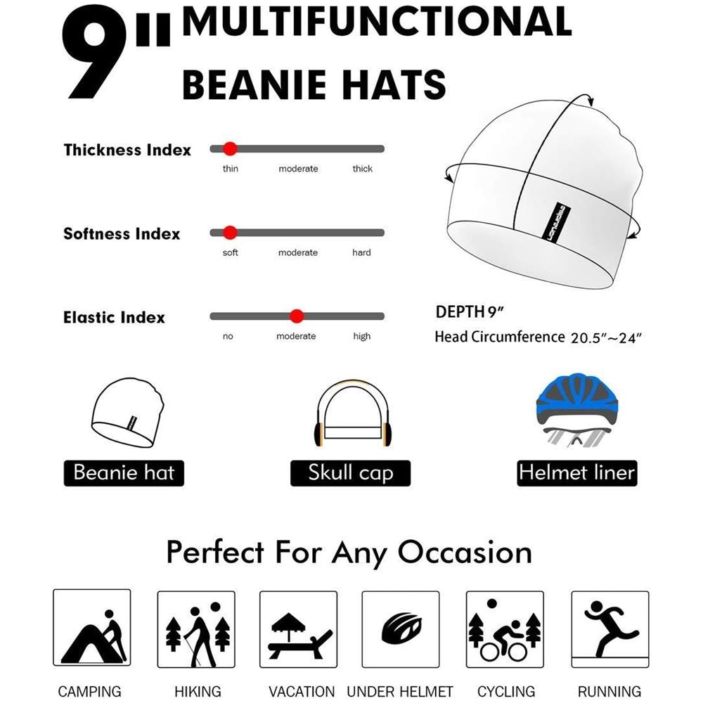 9 Multifunzionali Leggeri Berretti Cappelli Sole Protezione Esecuzione Cappelli Calotta Fodera Del Casco Del Sonno Per Gli Uomini Le Donne (nero)  - Foto 2