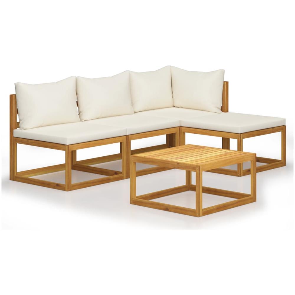 Set Divani da Giardino 5 pz con Cuscini Crema in Legno Acacia - Foto 1