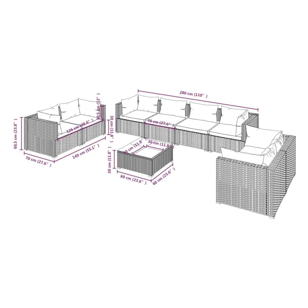 Set Divani Da Giardino 9 Pz Con Cuscini In Polyrattan Marrone - Foto 9