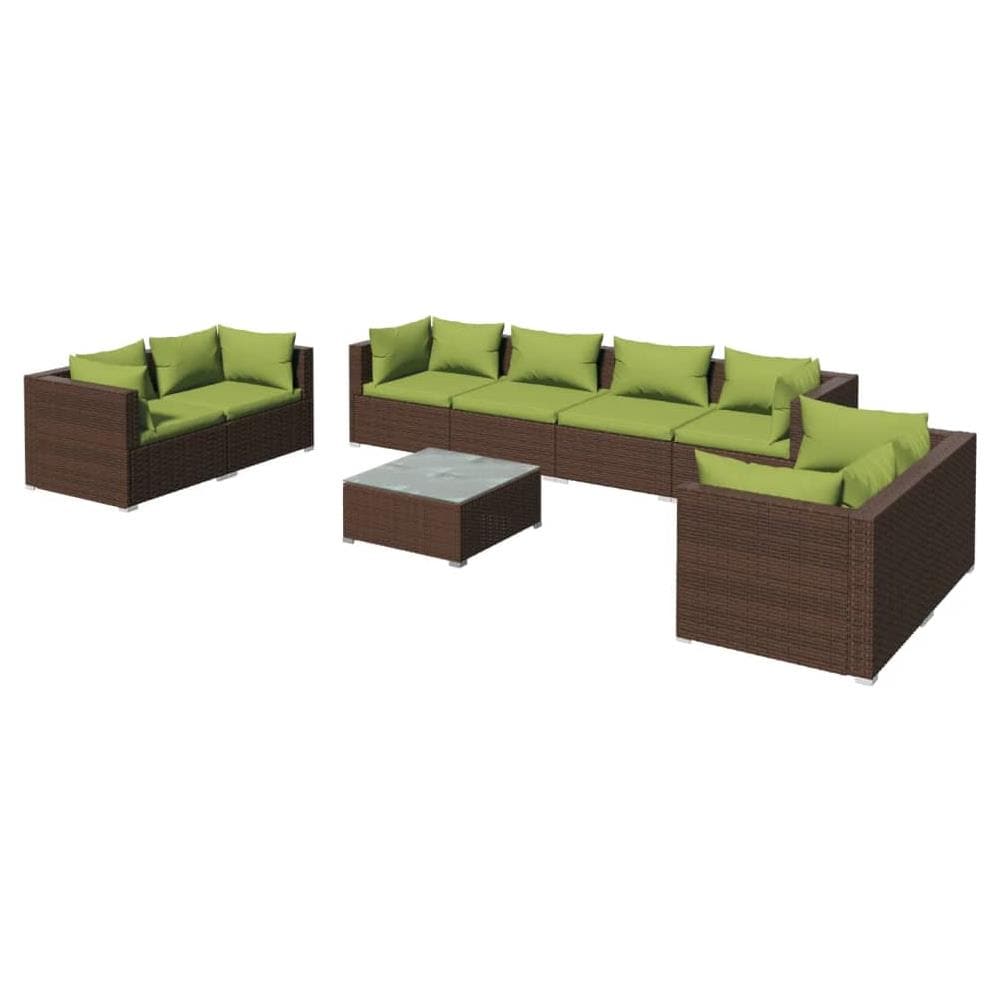 Set Divani Da Giardino 9 Pz Con Cuscini In Polyrattan Marrone - Foto 1