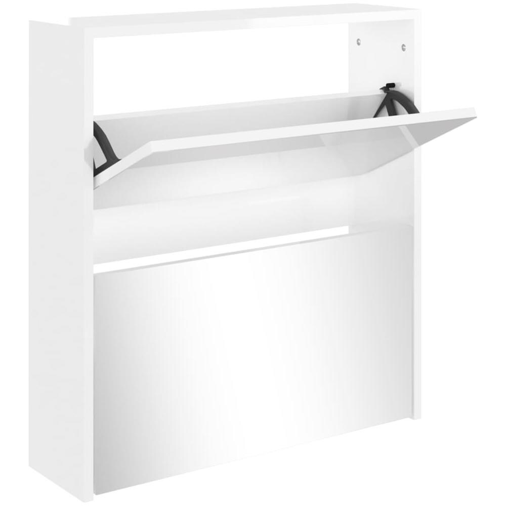 Scarpiera Con Specchio A 2 Livelli Bianco Lucido 63x17x67 Cm - Foto 2