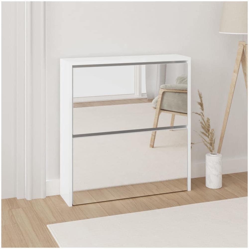Scarpiera Con Specchio A 2 Livelli Bianco Lucido 63x17x67 Cm - Foto 1