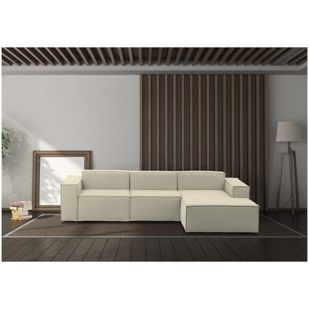 Divano Fisso Giovanna, Divano Componibile A 3 Posti Con Penisola Destra, 100% Made In Italy, Sofà Moderno In Tessuto, Cm 300x170h70, Beige - Foto 1