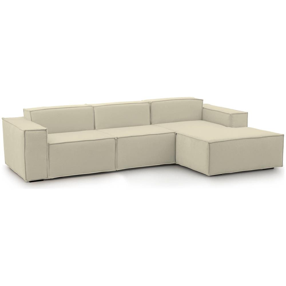 Divano Fisso Giovanna, Divano Componibile A 3 Posti Con Penisola Destra, 100% Made In Italy, Sofà Moderno In Tessuto, Cm 300x170h70, Beige - Foto 2