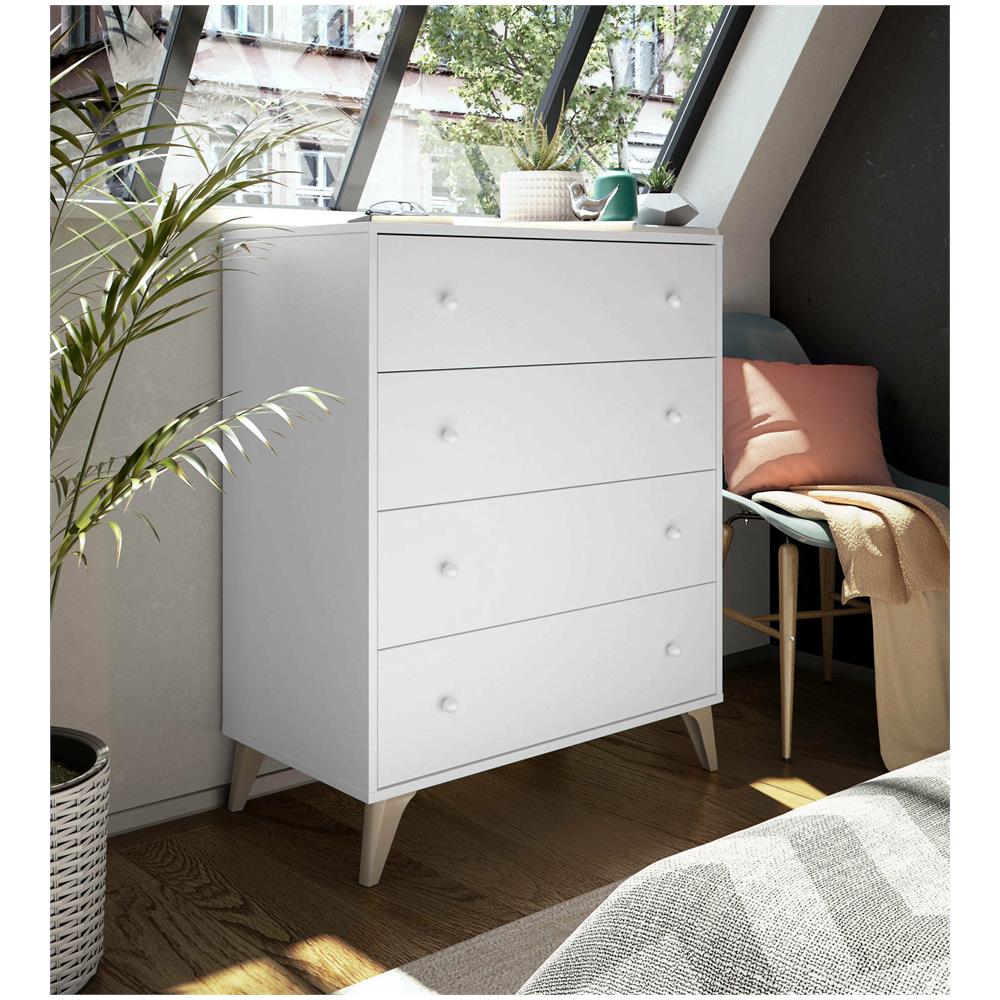 Cassettiera Denver, Settimanale A 4 Cassetti, Mobile Comò Per Camera Da Letto, Comò Moderno, 78x40h95 Cm, Bianco - Foto 1