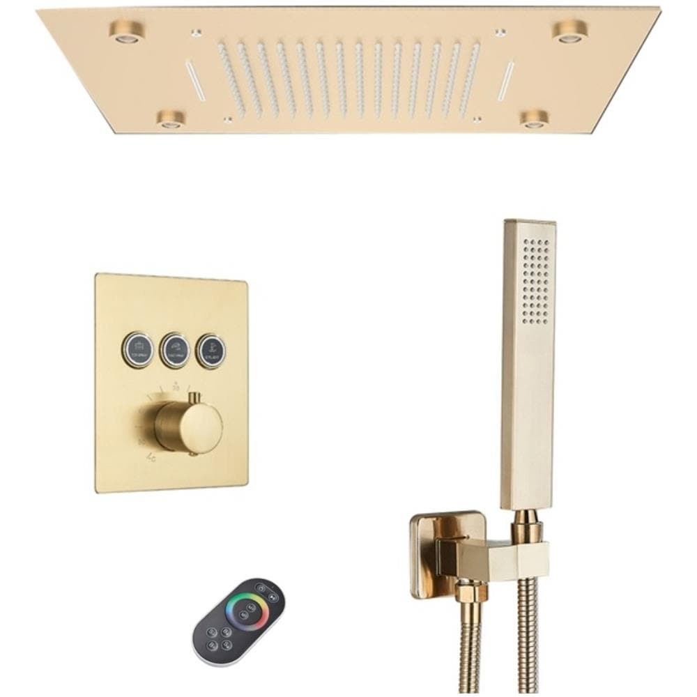 Set miscelatore doccia, Blackswan, tipo M185, modello oro opaco, 2 vie, termostato, telecomando e illuminazione LED, misura 50 cm - Foto 1