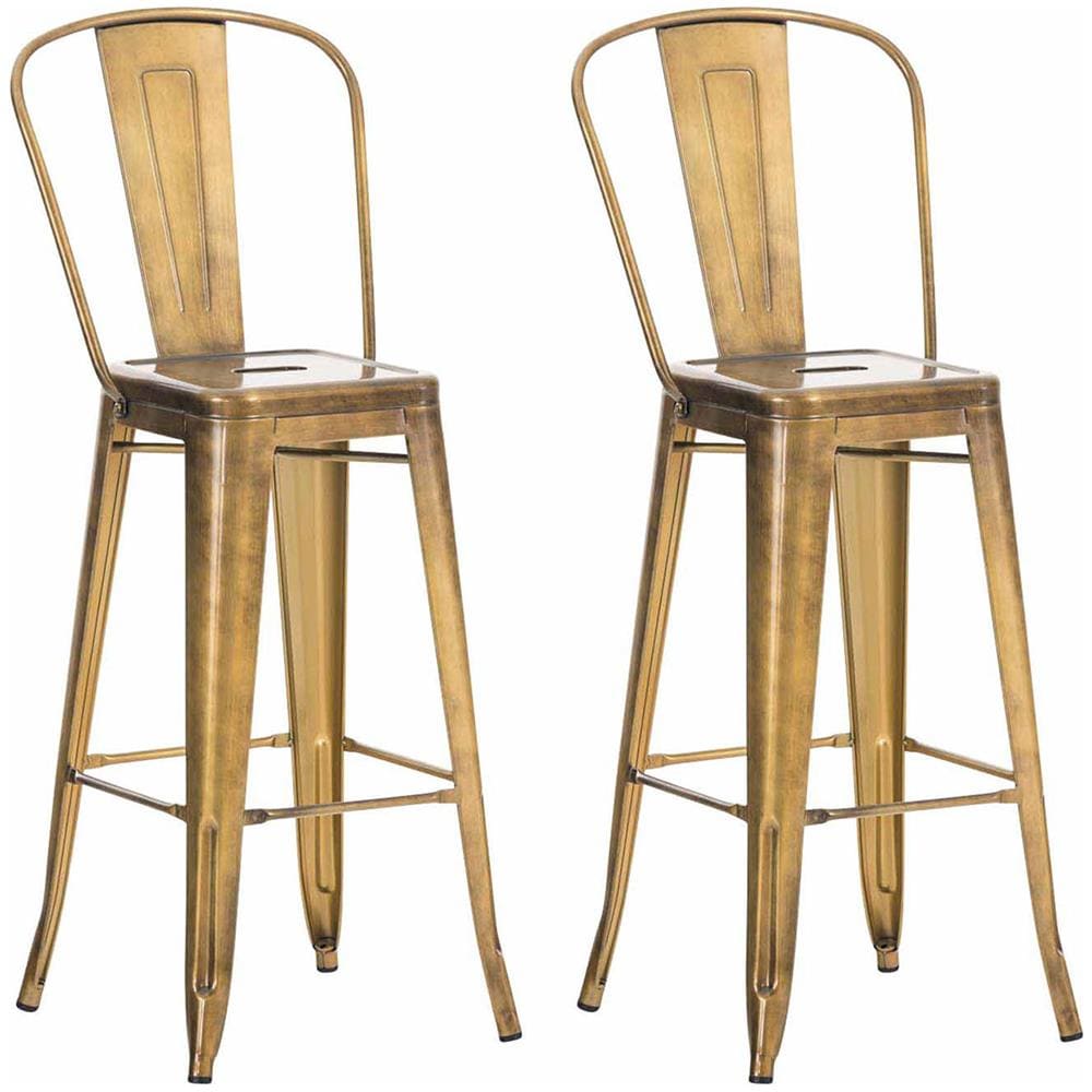 Set 2 Sgabelli Con Schienale Aiden In Metallo - Coppia Sedie Sgabelli Cucina Industriali Verniciati A Polvere Con Poggiapiedi - H77CM Oro - Foto 4