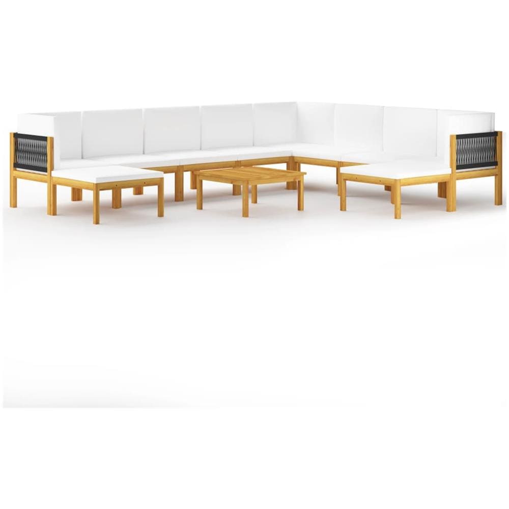 Set Divani Da Giardino 11 Pz Con Cuscini Crema Massello Acacia - Foto 1