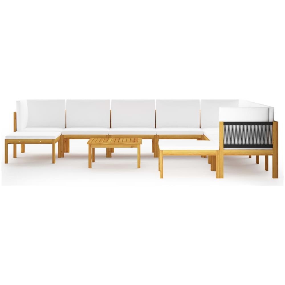Set Divani Da Giardino 11 Pz Con Cuscini Crema Massello Acacia - Foto 2