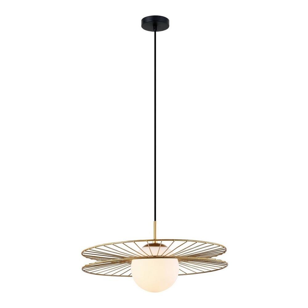 Pendente A Sospensione Moderno Dorato 1 Luce Con Oro, Paralume Bianco, Attacco E27 - Foto 1
