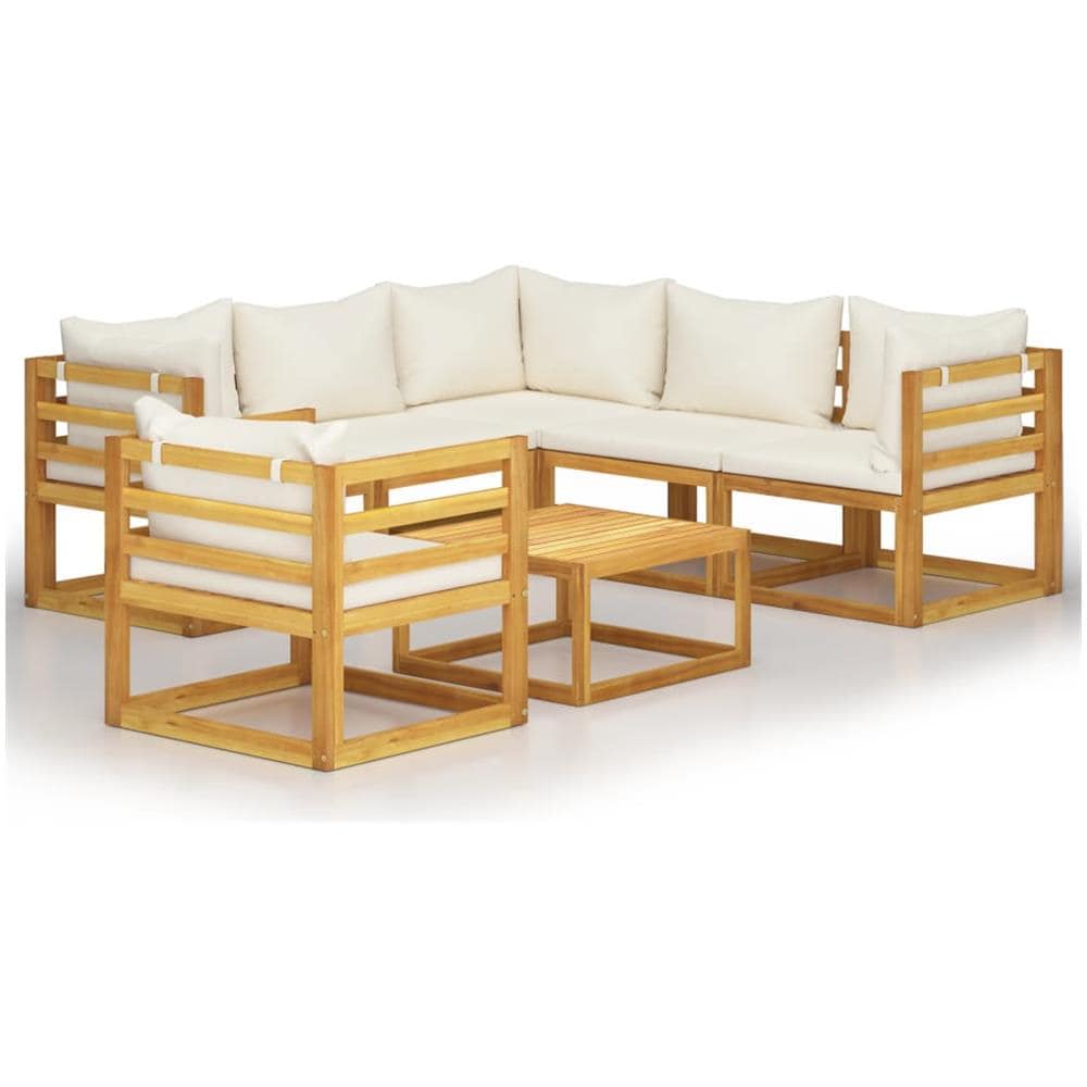 Set Divani Da Giardino 7 Pz Con Cuscini Crema Massello Acacia - Foto 1