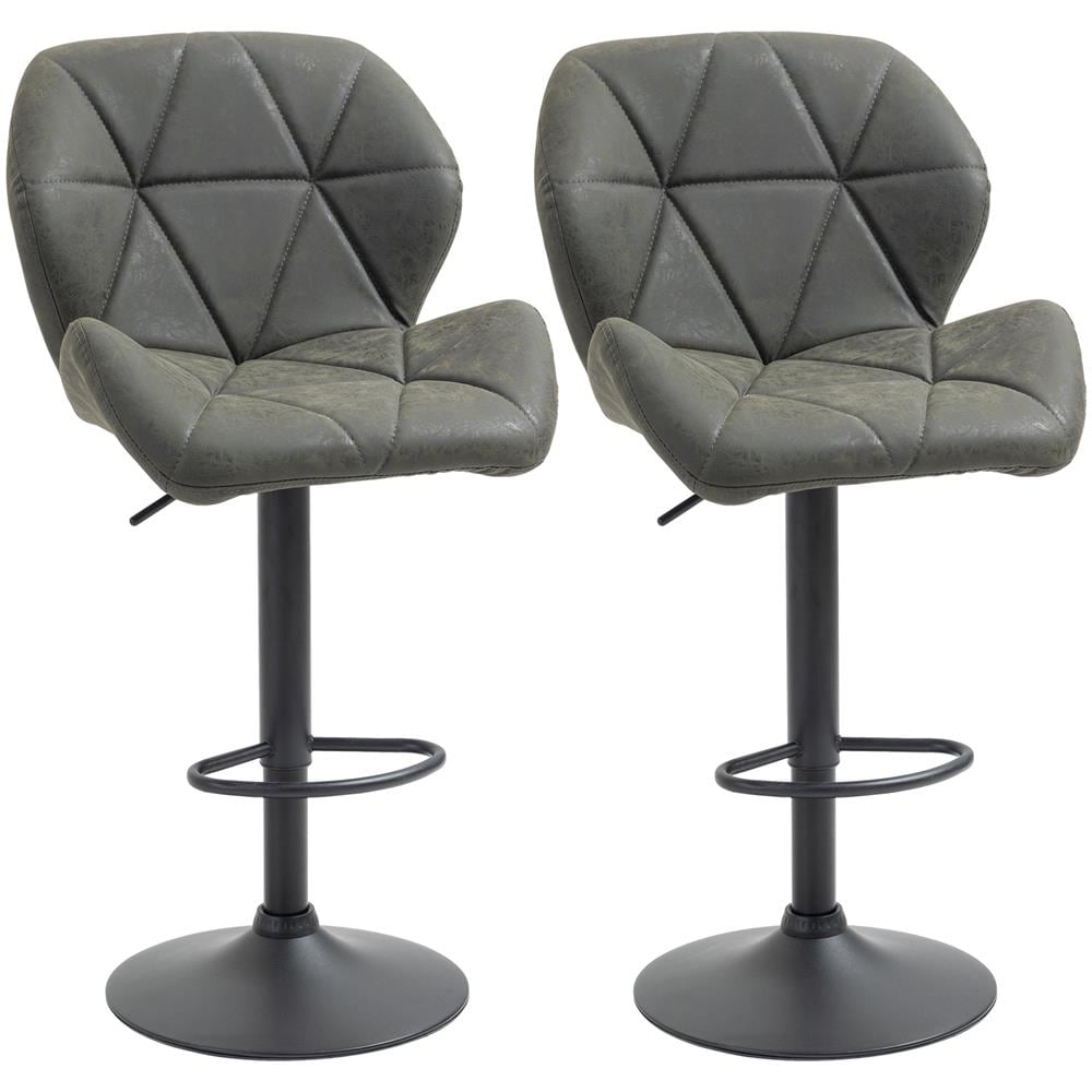 Set 2 Sgabelli Da Bar Girevoli Con Altezza Regolabile, Rivestimento Similpelle E Base Rotonda Colore Verde Militare - Foto 1