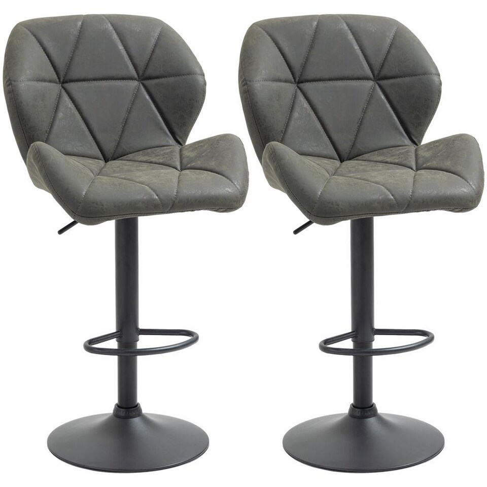 HOMCOM Set 2 Sgabelli Bar Con Altezza Regolabile, Sgabelli Cucina Alti In Tessuto Effetto Lino Con Schienale, Poggiapiedi E Seduta Morbida, Struttura In Metallo, Sedie Bar Alte Girevoli A 360°, Nero