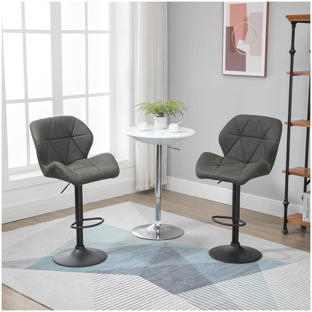 Set 2 Sgabelli Da Bar Girevoli Con Altezza Regolabile, Rivestimento Similpelle E Base Rotonda Colore Verde Militare - Foto 8