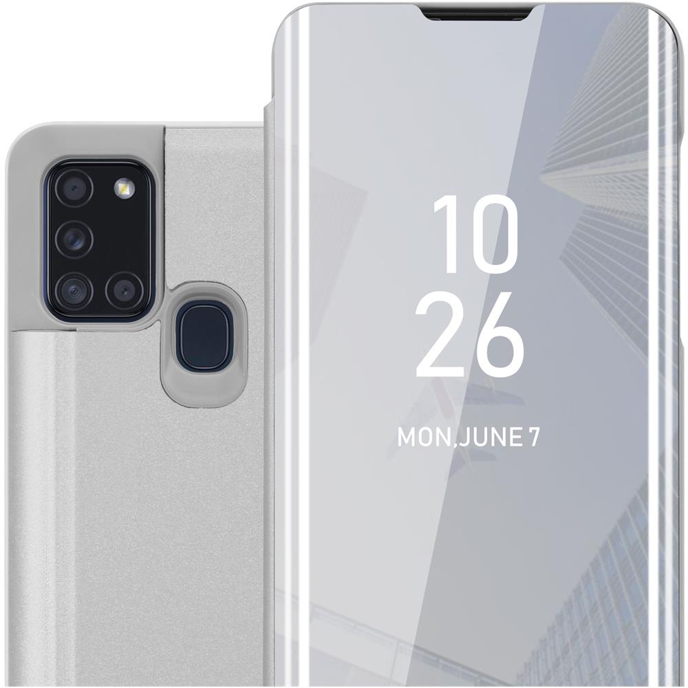 Custodia Compatibile Con Samsung Galaxy A21s In Agata Argento - Clear View Specchio Coperchio Protettivo Con Funzione Di Supporto Protezione A 360 Gradi - Foto 1