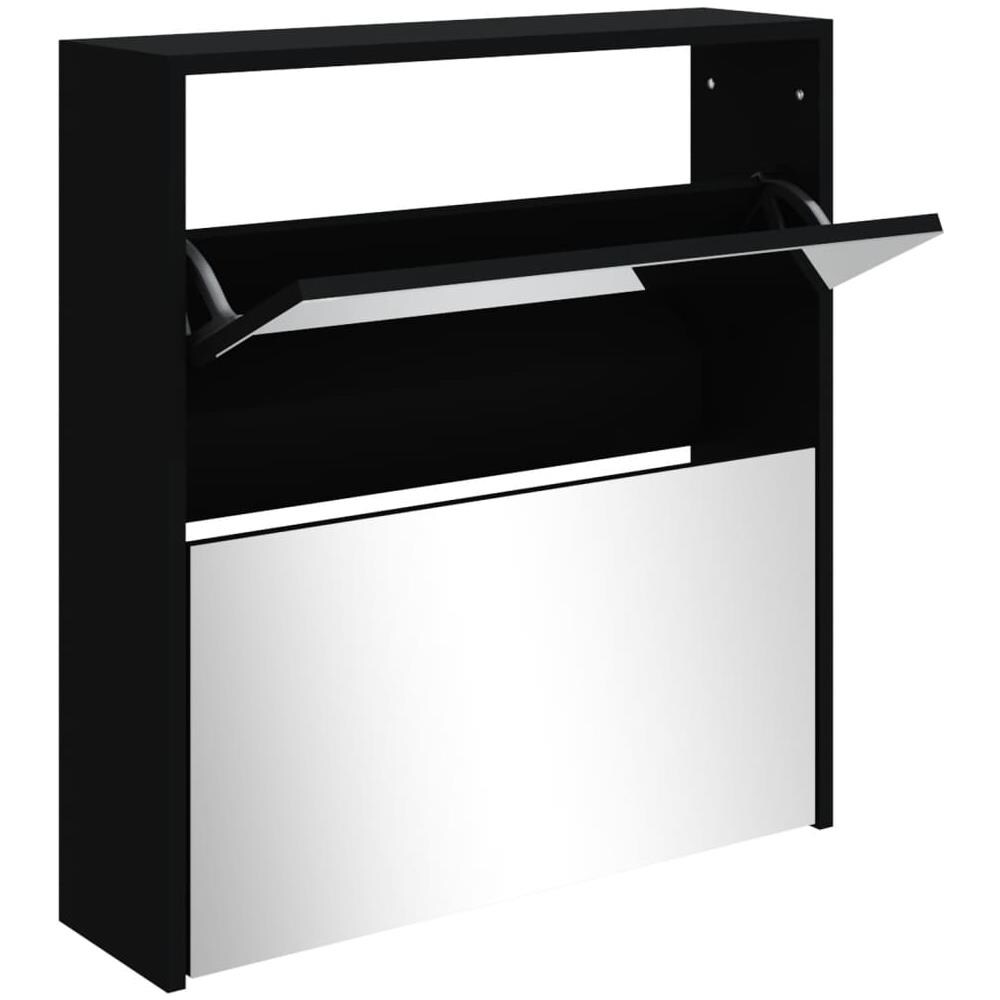 Scarpiera Con Specchio A 2 Livelli Nera 63x17x67 Cm - Foto 2