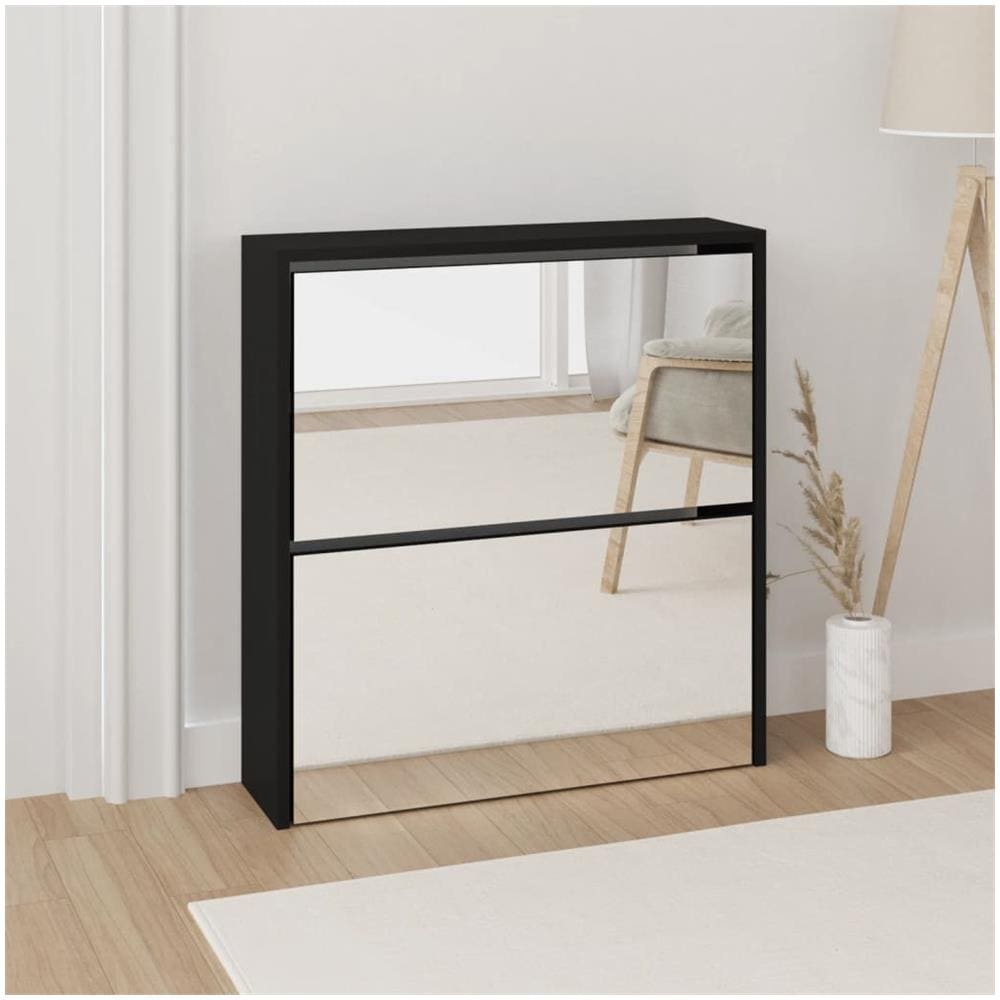 Scarpiera Con Specchio A 2 Livelli Nera 63x17x67 Cm - Foto 1