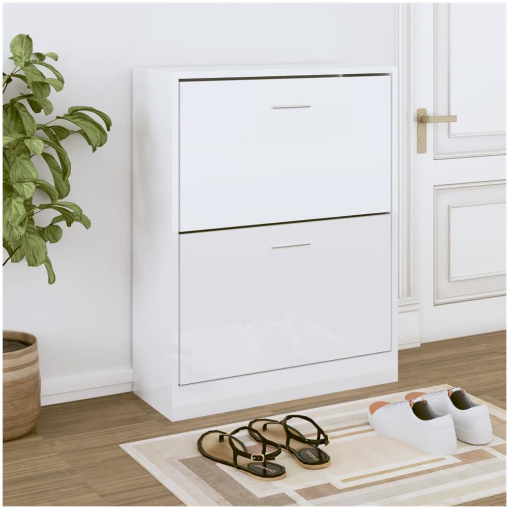 Scarpiera Bianco Lucido 63x24x81 Cm In Legno Multistrato - Foto 1
