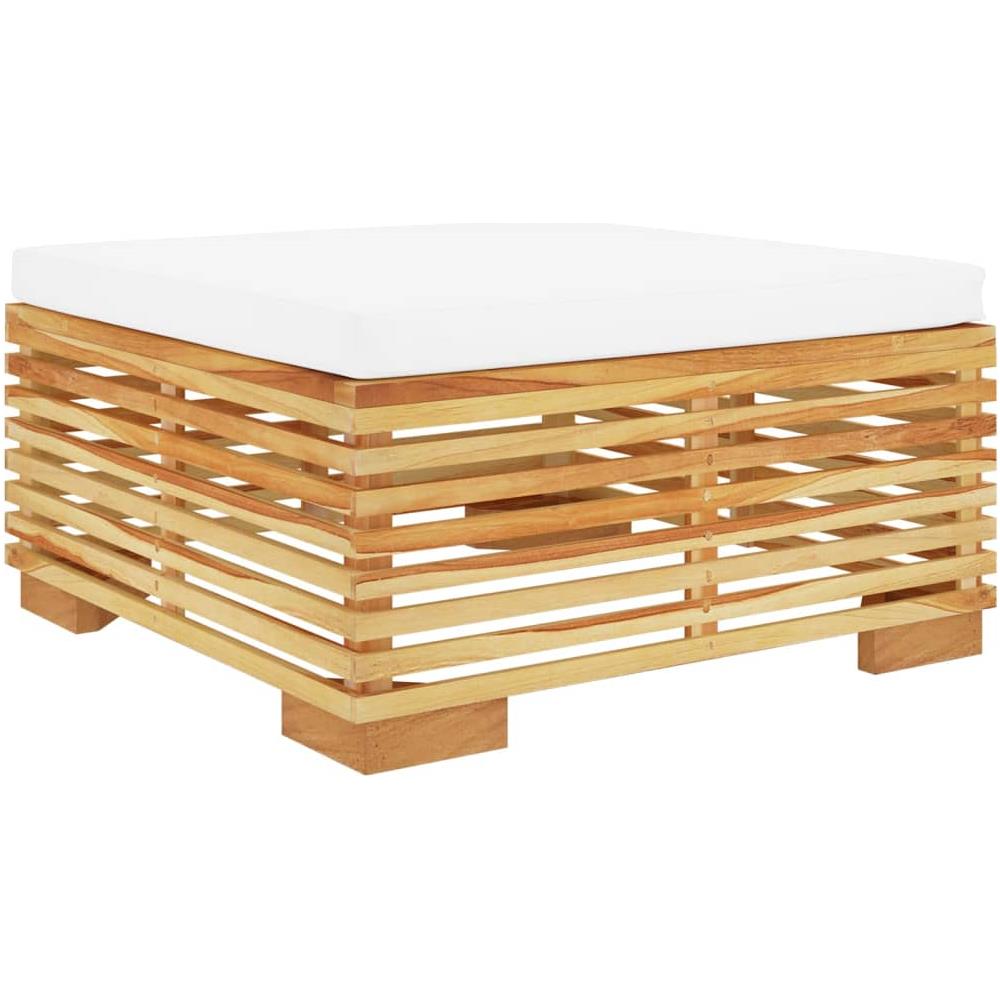 Poggiapiedi Da Giardino Con Cuscino Crema Legno Massello Teak - Foto 2