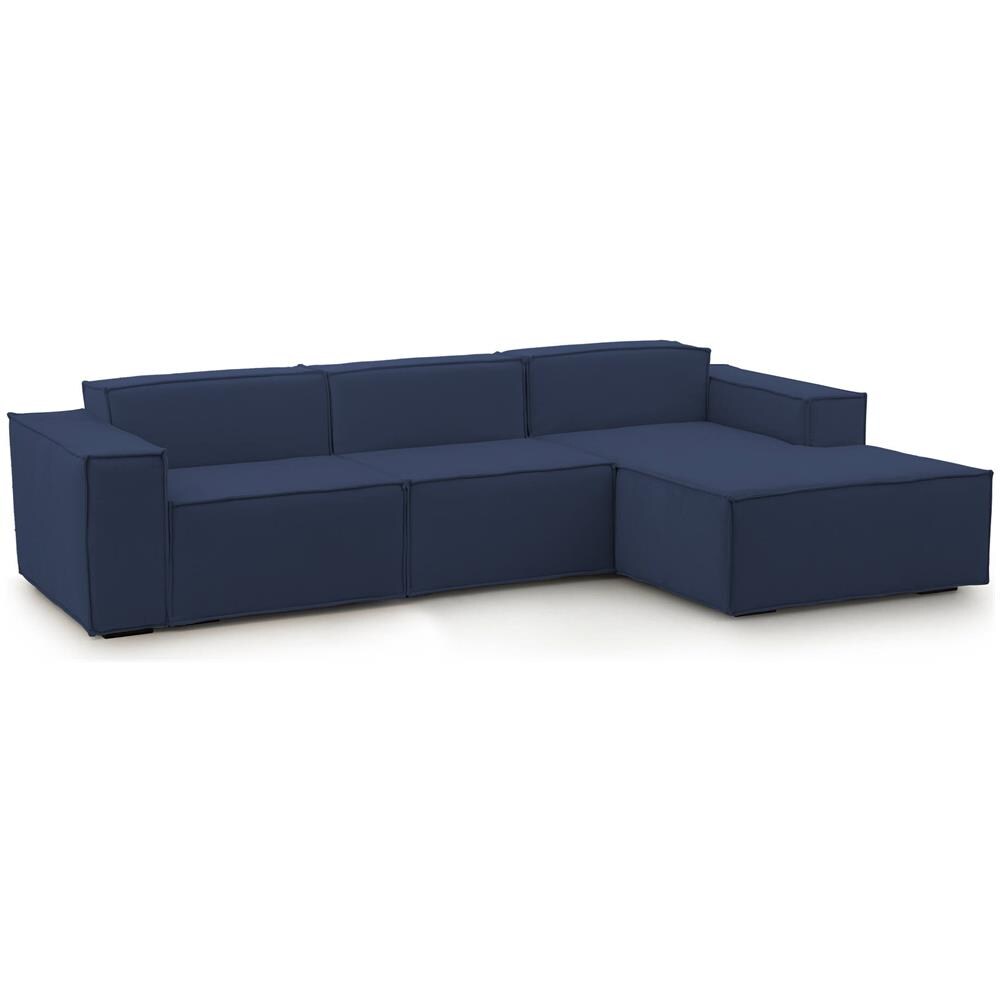 Divano Fisso Giovanna, Divano Componibile A 3 Posti Con Penisola Destra, 100% Made In Italy, Sofà Moderno In Tessuto, Cm 300x170h70, Blu - Foto 2