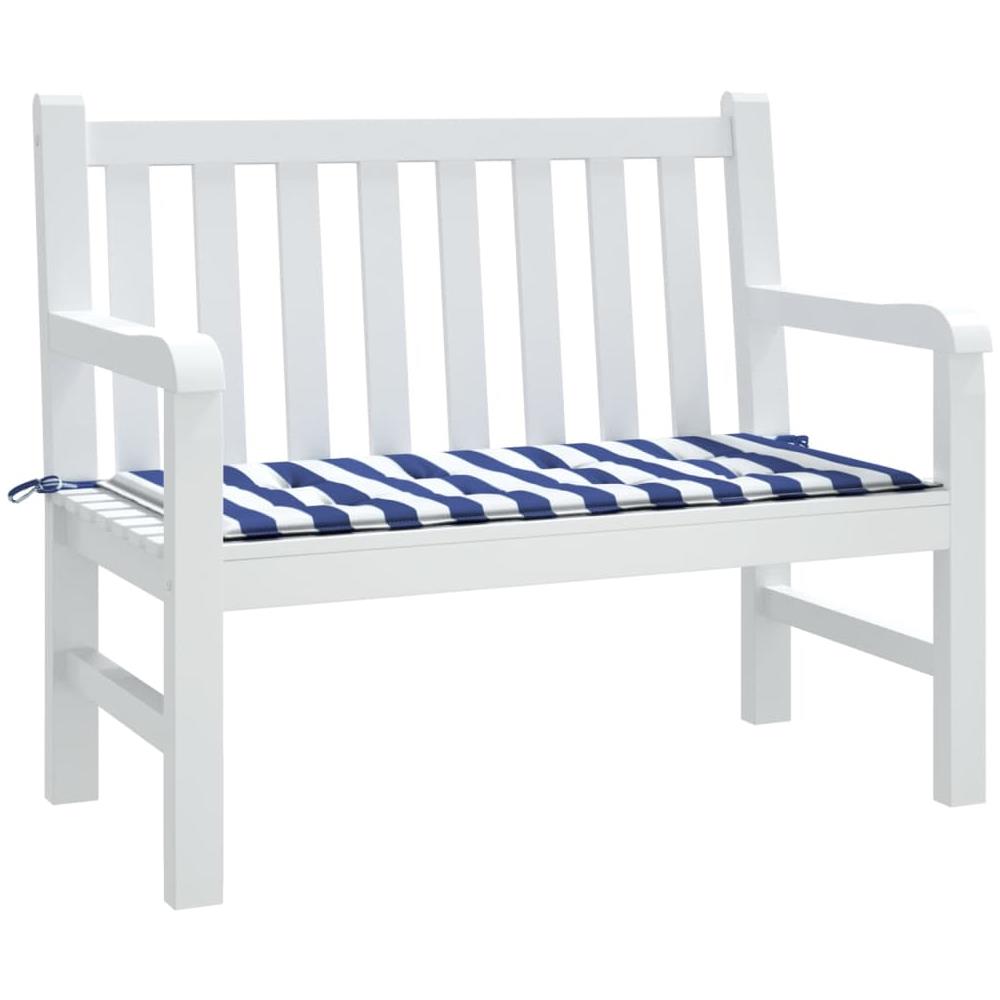 Cuscino Panca Giardino Bianco E Blu 120x50x3 Cm Tessuto Oxford - Foto 3