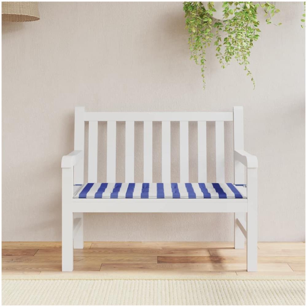 Cuscino Panca Giardino Bianco E Blu 120x50x3 Cm Tessuto Oxford - Foto 1