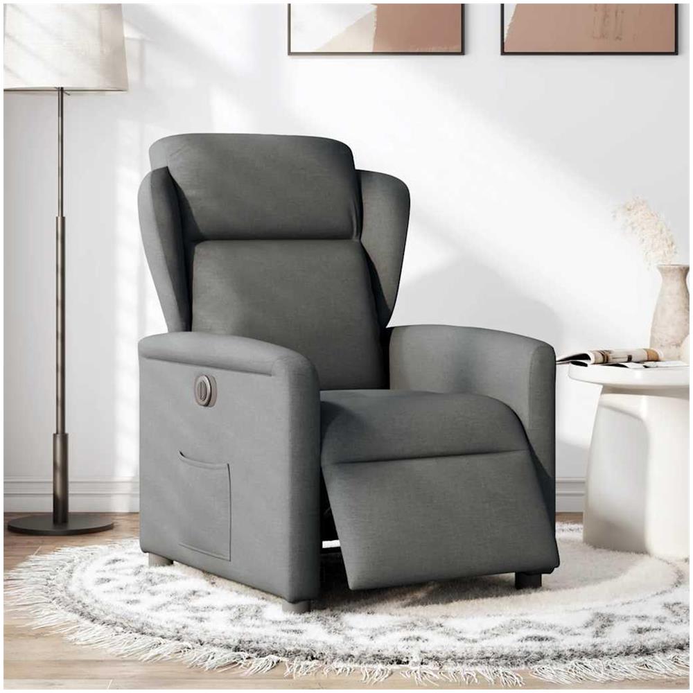 Poltrona Elettrica Reclinabile Grigio Scuro in Tessuto - Foto 2