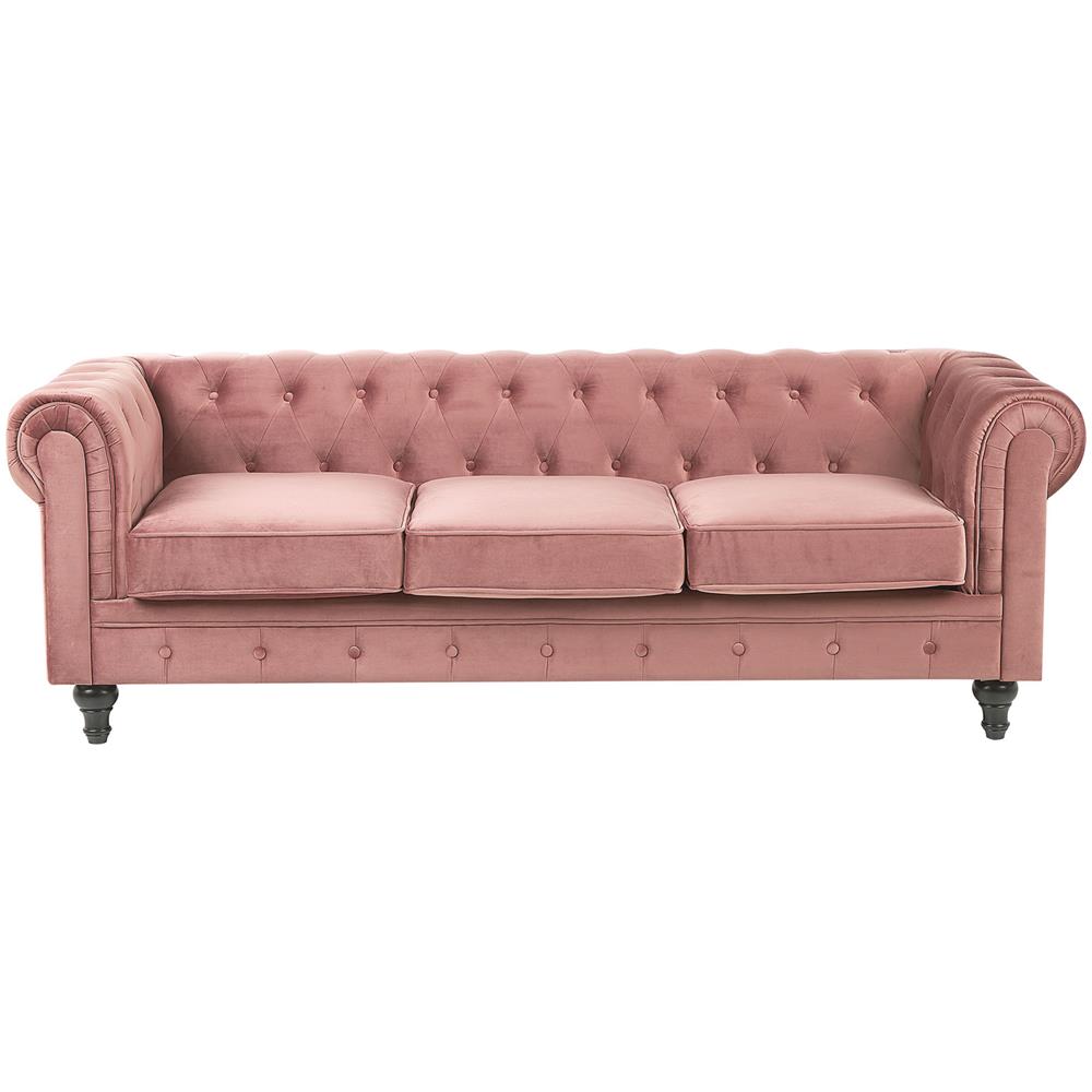Divano A 3 Posti In Velluto Rosa Chesterfield - Foto 1