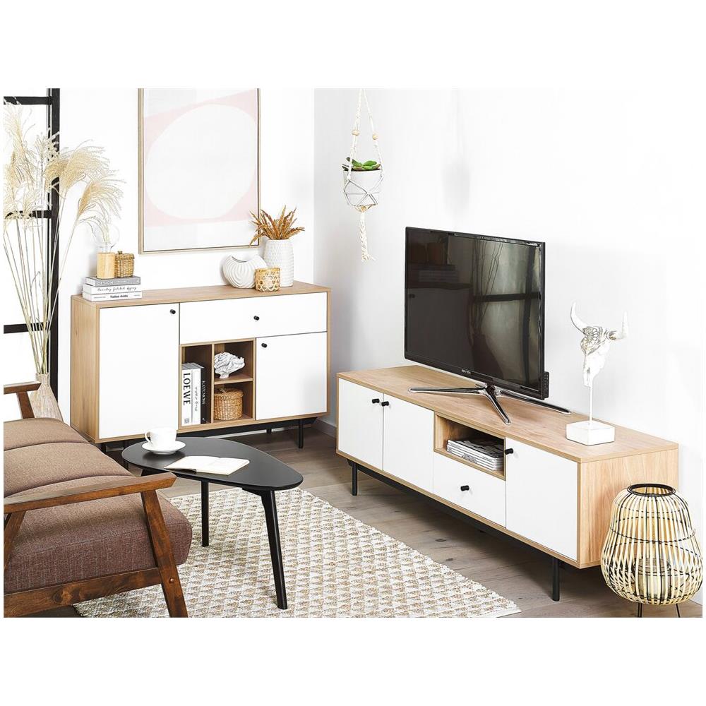 Credenza A 1 Cassetto Color Legno Chiaro E Bianco Itaca - Foto 2