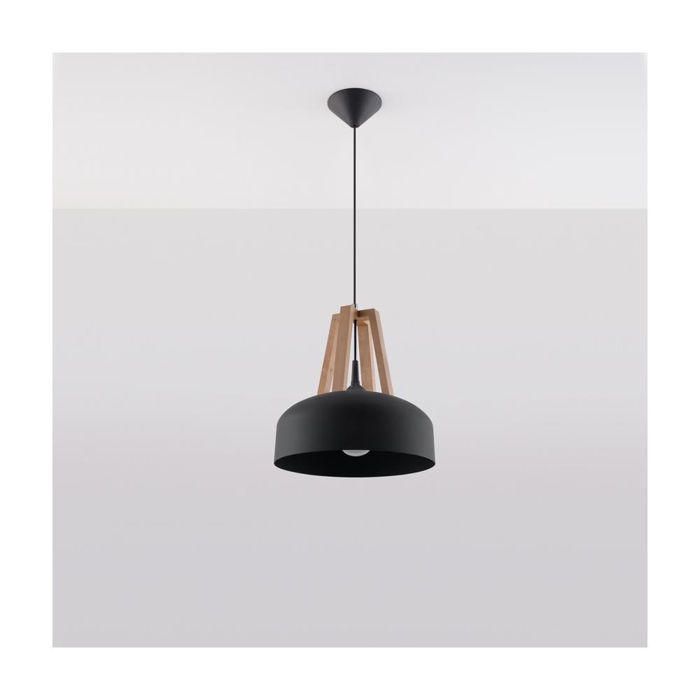 Sospensione A Soffitto 1 Luce Cupola Bianco, Legno Naturale, E27 - Foto 2