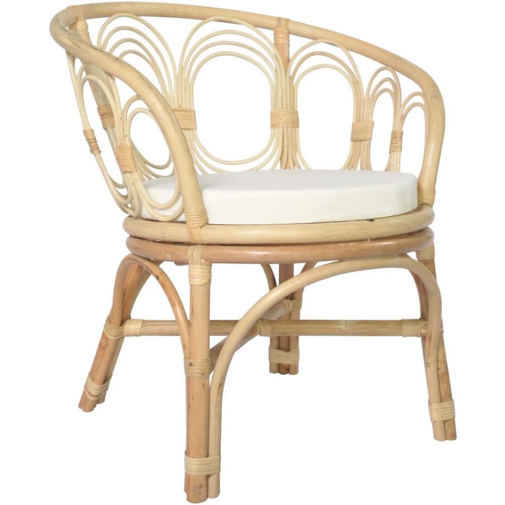 Sedia da Pranzo con Cuscino in Rattan Naturale e Lino 72 x 68 x 76 cm - Foto 1