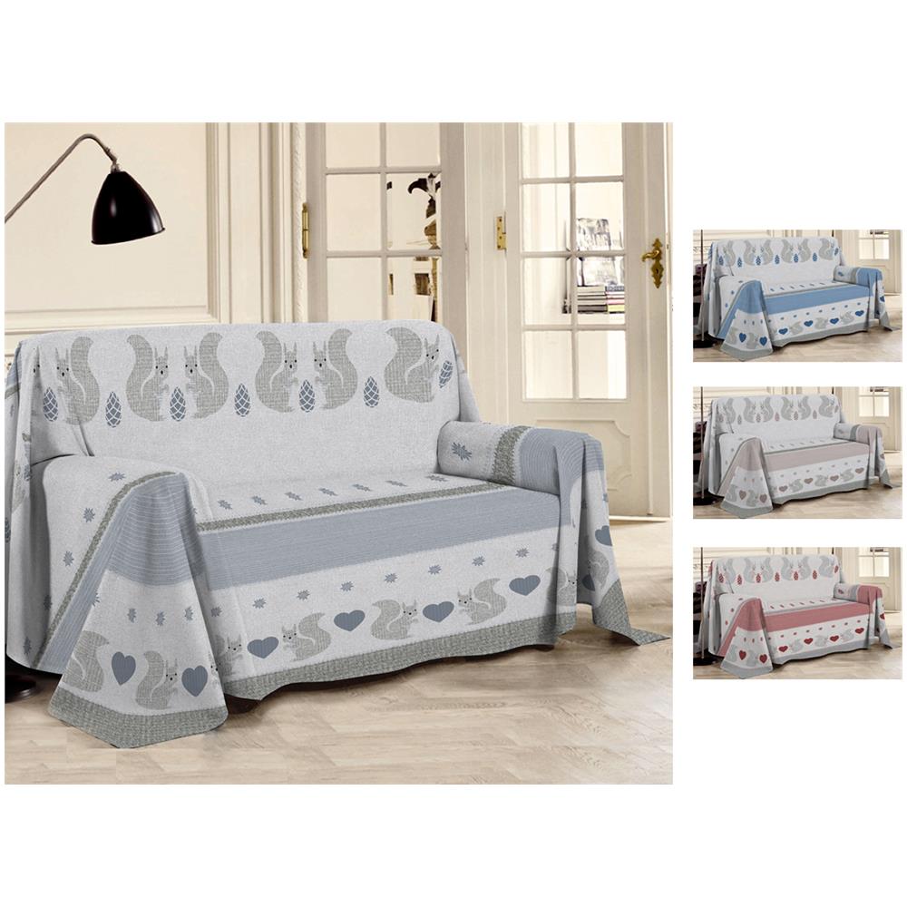 Telo Arredo Multiuso Linea Pensieri Delicati In 100% Cotone Disegno Scoiattolo Matrimoniale Grigio - Foto 2