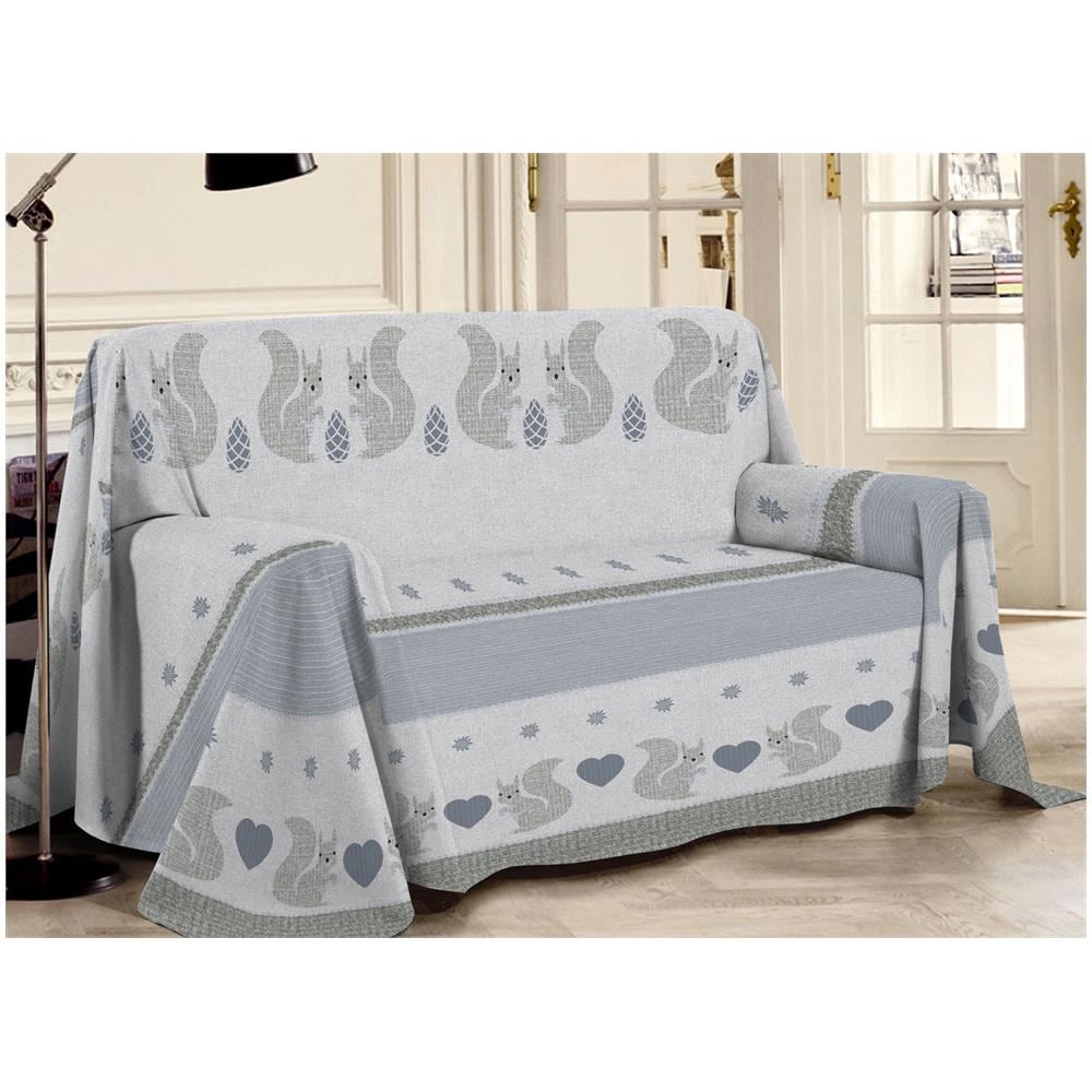 Telo Arredo Multiuso Linea Pensieri Delicati In 100% Cotone Disegno Scoiattolo Matrimoniale Grigio - Foto 1