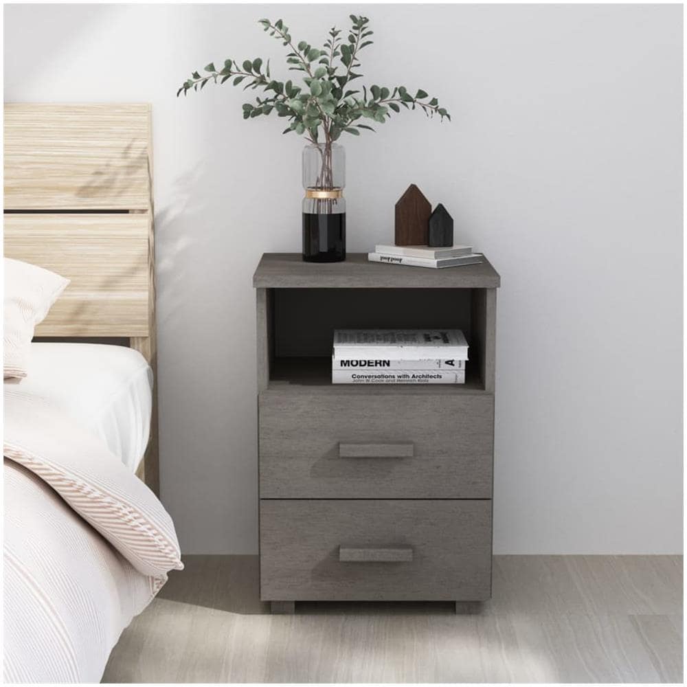 Comodino Grigio Chiaro 40x35x62 Cm In Legno Massello Di Pino - Foto 1