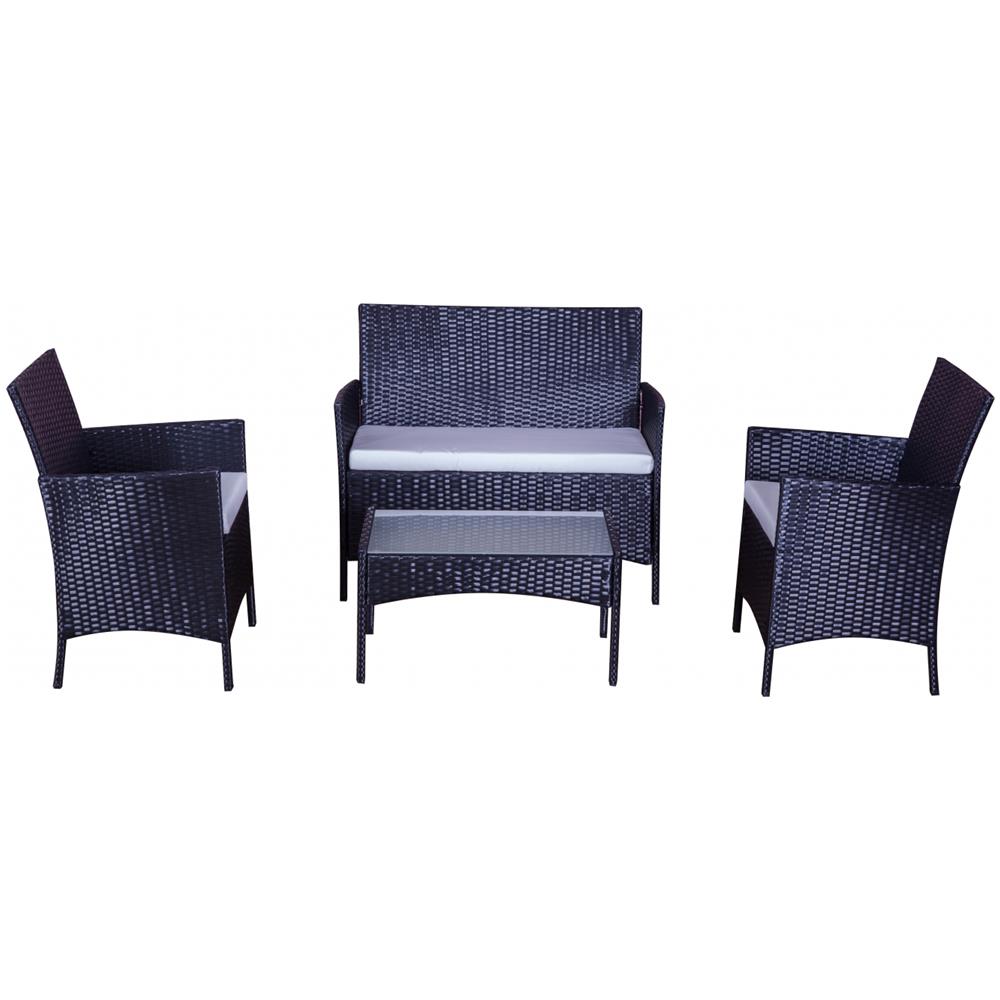 Salotto Da Giardino 4 Posti In Resina Intrecciata Bianco/nero Mykonos - Foto 1