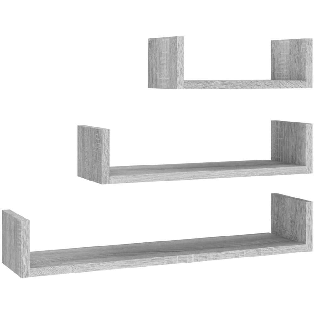 Mensole Espositive A Parete 3pz Grigio Sonoma Legno Multistrato - Foto 2