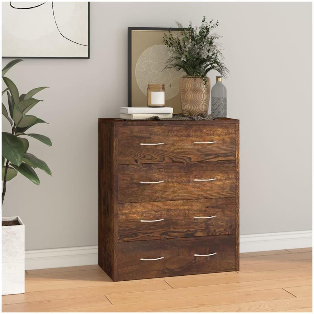 Credenza Con 4 Cassetti 60x30,5x71 Cm Rovere Fumo - Foto 1