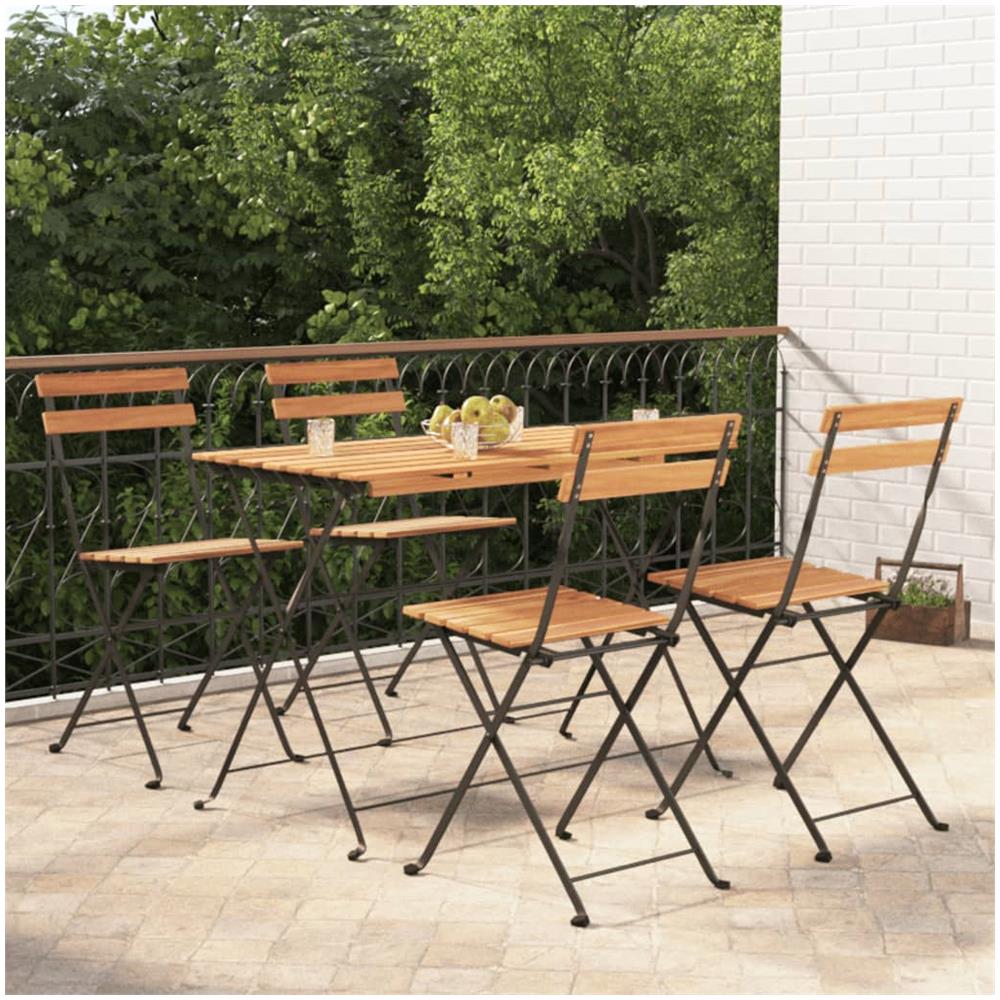 Set Bistrò Pieghevole 5pz In Legno Massello Di Acacia E Acciaio - Foto 1