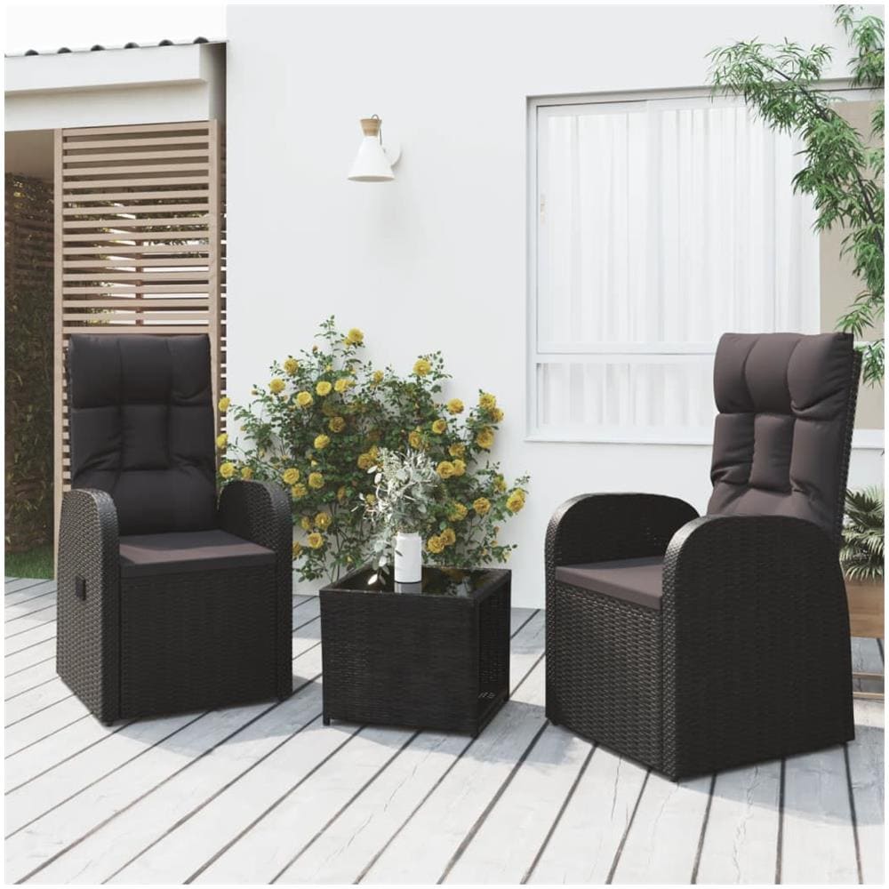 Set Mobili Da Giardino 3 Pz Nero Polyrattan E Acciaio - Foto 1