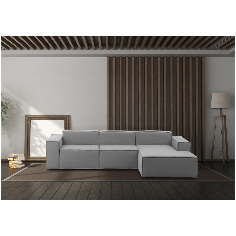 Divano Fisso Giovanna, Divano Componibile A 3 Posti Con Penisola Destra, 100% Made In Italy, Sofà Moderno In Tessuto, Cm 300x170h70, Grigio - Foto 1