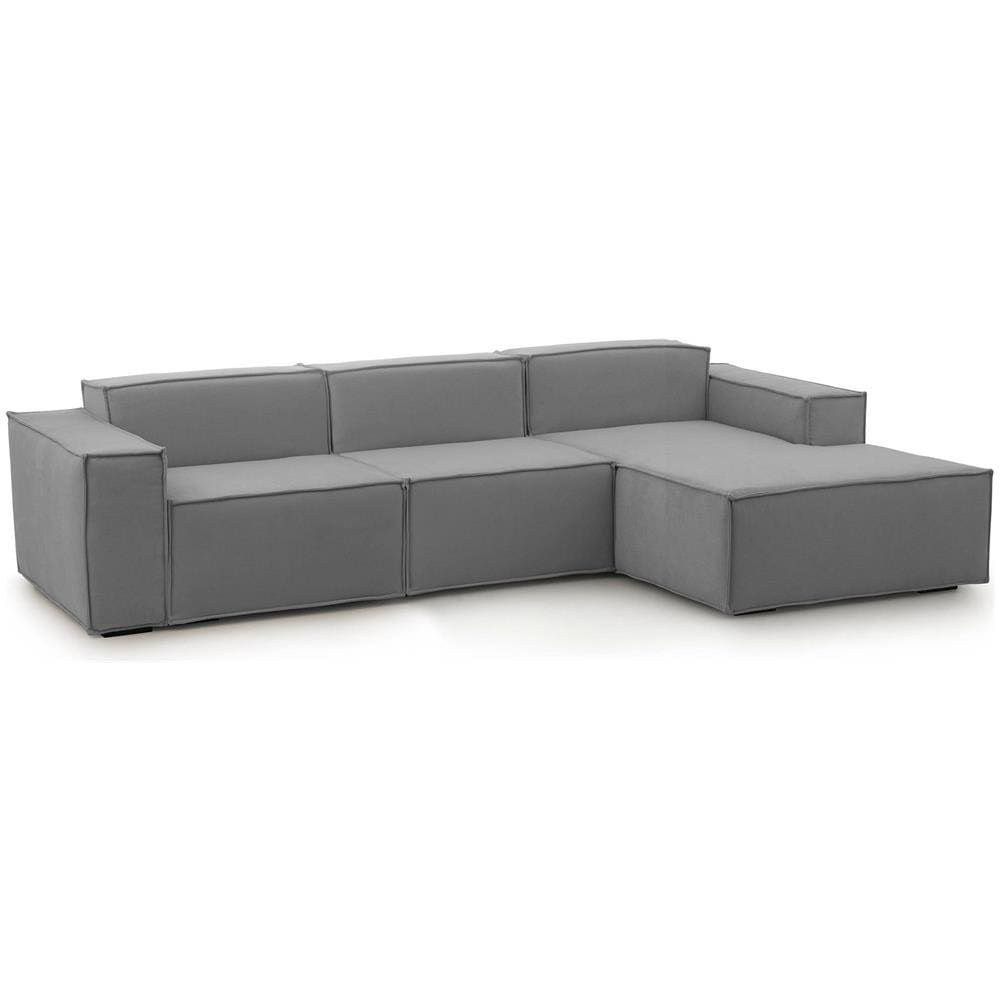 Divano Fisso Giovanna, Divano Componibile A 3 Posti Con Penisola Destra, 100% Made In Italy, Sofà Moderno In Tessuto, Cm 300x170h70, Grigio - Foto 2